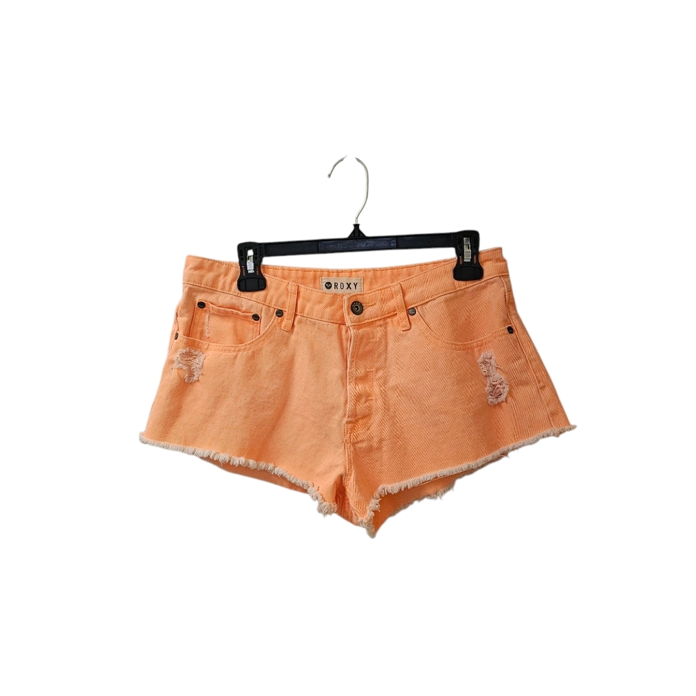 Roxy Bright Orange Diatressed Button Fly Jean Sho… - image 1